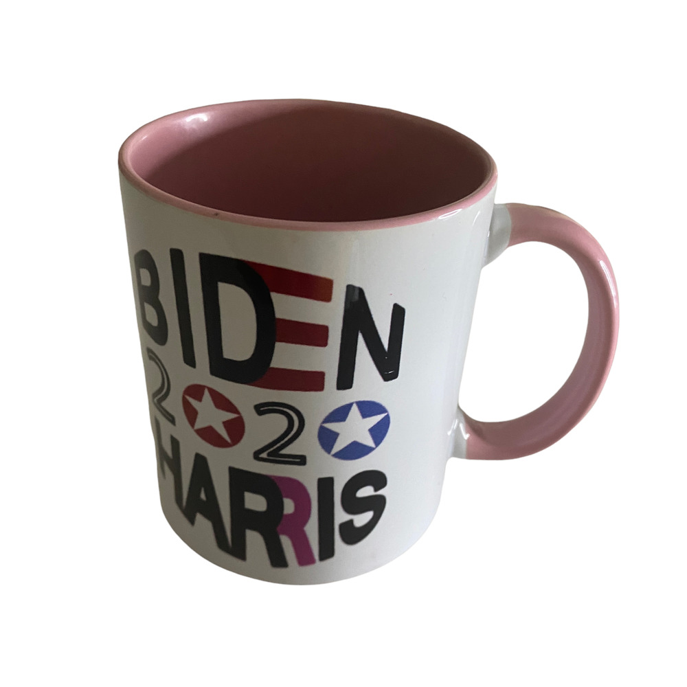 Biden Harris 2020 Mug White Ceramic Printed Democratic Mug Pink Handle